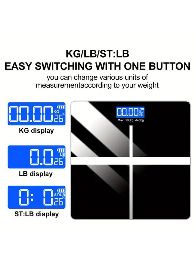 ميزان رقمي أسود للوزن بشاشة LCD كبيرة بسعة قصوى 180 كجم / 396 رطلاً، ميزان دقيق للحمام - Image 5